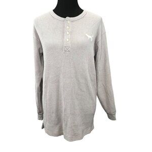 Pink Victorias Secret Henley Shirt Waffle Knit Thermal size XS Oversized Gray